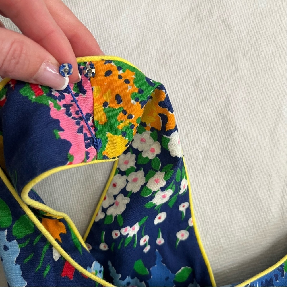 Vintage Meadowbank Blue Yellow Floral Summer Garden Dress - Picture 9 of 12
